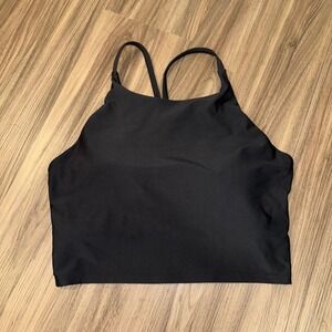 Old‎ Navy PowerSoft High Neck Crop Tank Top Light Support Built In Bra Black L
